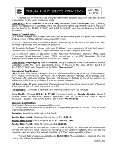 TRIPURA  PUBLIC  SERVICE  COMMISSION Advt. No. 11/2015
