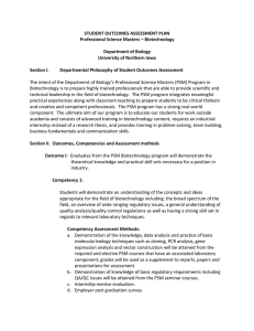 STUDENT OUTCOMES ASSESSMENT PLAN Professional Science Masters – Biotechnology  Department of Biology