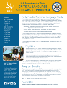 CRITICAL LANGUAGE SCHOLARSHIP PROGRAM Fully Funded Summer Language Study U.S. Department of State