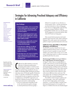 Strategies for Advancing Preschool Adequacy and Efﬁ ciency in California Research Brief