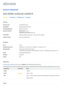 Anti-HARS antibody ab65014 Product datasheet 1 Abreviews 2 Images
