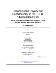 Reconsidering Privacy and Confidentiality in the TCPS: A Discussion Paper