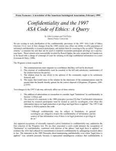 Confidentiality and the 1997 ASA Code of Ethics: A Query  Footnotes