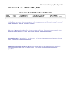 DEPARTMENT EMERGENCY PLANS – , DATE FACULTY AND STAFF CONTACT INFORMATION
