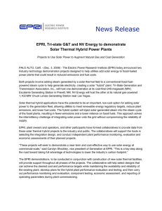 News Release  EPRI, Tri-state G&amp;T and NV Energy to demonstrate