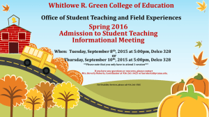 Whitlowe R. Green College of Education Spring 2016 Admission to Student Teaching