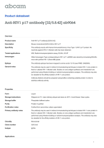 Anti-HIV1 p17 antibody [32/5.8.42] ab9064 Product datasheet Overview Product name