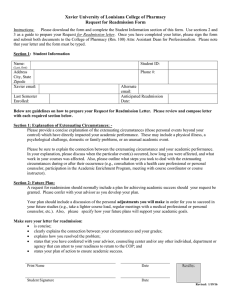 Xavier University of Louisiana College of Pharmacy Request for Readmission Form
