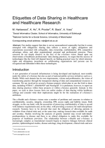 Etiquettes of Data Sharing in Healthcare and Healthcare Research M. Hartswood