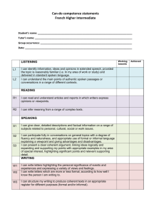 Can-do competence statements French Higher Intermediate