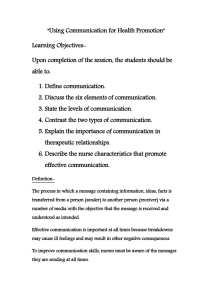 &#34;Using Communication for Health Promotion&#34; Learning Objectives-