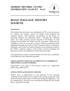 ROAD  HAULAGE  HISTORY SOURCES MODERN  RECORDS  CENTRE