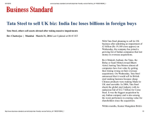 Tata Steel to sell UK biz: India Inc loses billions in foreign buys