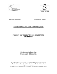Strategies for Learning Democratic Citizenship  PROJECT ON “EDUCATION FOR DEMOCRATIC