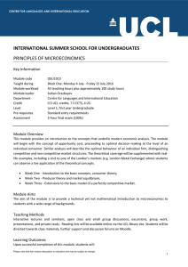 INTERNATIONAL SUMMER SCHOOL FOR UNDERGRADUATES PRINCIPLES OF MICROECONOMICS Key Information