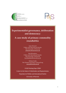 Experimentalist governance, deliberation and democracy: A case study of primary commodity