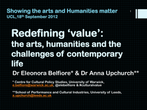 Redefining ‘value’: the arts, humanities and the challenges of contemporary life