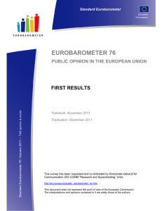 EUROBAROMETER 76 FIRST RESULTS PUBLIC OPINION IN THE EUROPEAN UNION Standard Eurobarometer