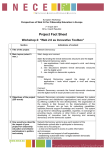 Project Fact Sheet Workshop 2: “Web 2.0 as Innovative Toolbox”