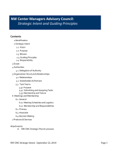 NW Center Managers Advisory Council: Strategic Intent and Guiding Principles  Contents