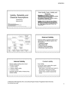 Validity, Reliability and Classical Assumptions 4/30/2011 Data Quality Tests: Validity and