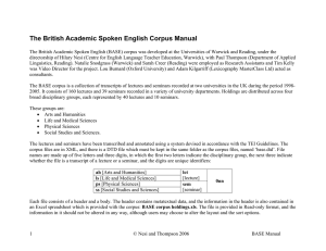 The British Academic Spoken English Corpus Manual
