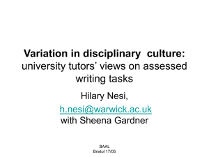 Variation in disciplinary  culture: university tutors’ views on assessed writing tasks
