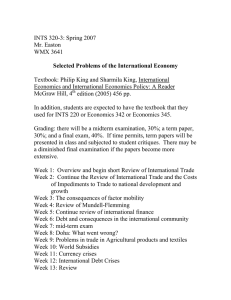 Selected Problems of the International Economy INTS 320-3: Spring 2007 Mr. Easton