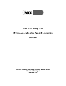 British Association for Applied Linguistics  Notes on the History of the 1967-1997