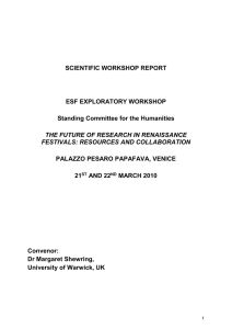 SCIENTIFIC WORKSHOP REPORT  ESF EXPLORATORY WORKSHOP Standing Committee for the Humanities