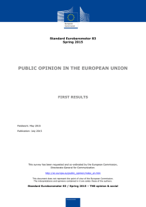 PUBLIC OPINION IN THE EUROPEAN UNION FIRST RESULTS Standard Eurobarometer 83 Spring 2015