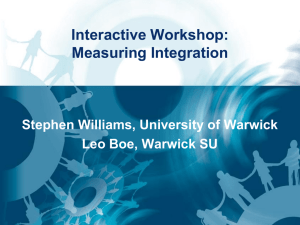 Interactive Workshop: Measuring Integration Stephen Williams, University of Warwick Leo Boe, Warwick SU
