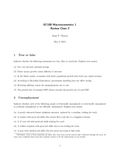 EC108 Macroeconomics 1 Review Class 2 1 True or false