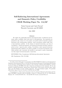 Self-Enforcing International Agreements and Domestic Policy Credibility CSGR Working Paper No. 114/03 ∗