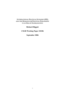 Richard Higgott  CSGR Working Paper 210/06 September 2006