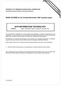 0418 INFORMATION TECHNOLOGY  MARK SCHEME for the October/November 2007 question paper