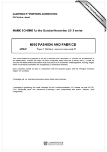 6050 FASHION AND FABRICS  MARK SCHEME for the October/November 2012 series
