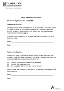 9239: Statement of originality Electronic signatures are acceptable Student declaration:
