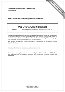 9765 LITERATURE IN ENGLISH  MARK SCHEME for the May/June 2013 series
