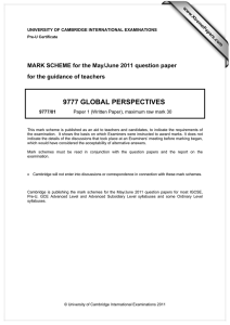 9777 GLOBAL PERSPECTIVES  MARK SCHEME for the May/June 2011 question paper