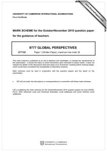9777 GLOBAL PERSPECTIVES  MARK SCHEME for the October/November 2010 question paper