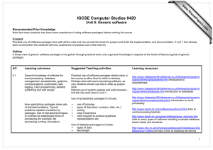 IGCSE Computer Studies 0420 Unit 6: Generic software