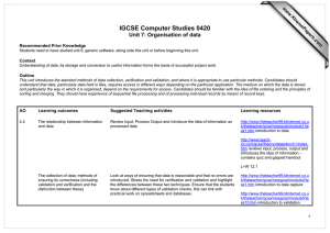 IGCSE Computer Studies 0420 Unit 7: Organisation of data  www.XtremePapers.com