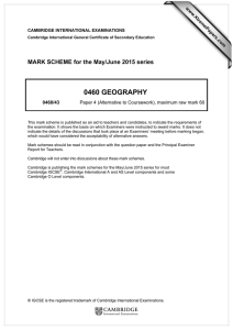 0460 GEOGRAPHY  MARK SCHEME for the May/June 2015 series