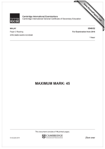 MAXIMUM MARK: 45 www.XtremePapers.com Cambridge International Examinations 0546/02