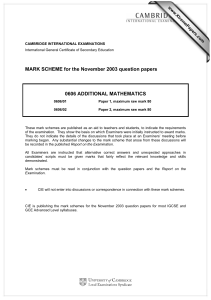 MARK SCHEME for the November 2003 question papers  0606 ADDITIONAL MATHEMATICS www.XtremePapers.com