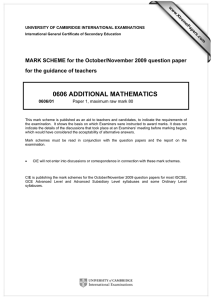0606 ADDITIONAL MATHEMATICS  MARK SCHEME for the October/November 2009 question paper