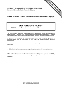 0490 RELIGIOUS STUDIES  MARK SCHEME for the October/November 2007 question paper