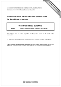 0653 COMBINED SCIENCE  MARK SCHEME for the May/June 2009 question paper