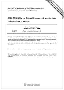 0495 SOCIOLOGY  MARK SCHEME for the October/November 2010 question paper